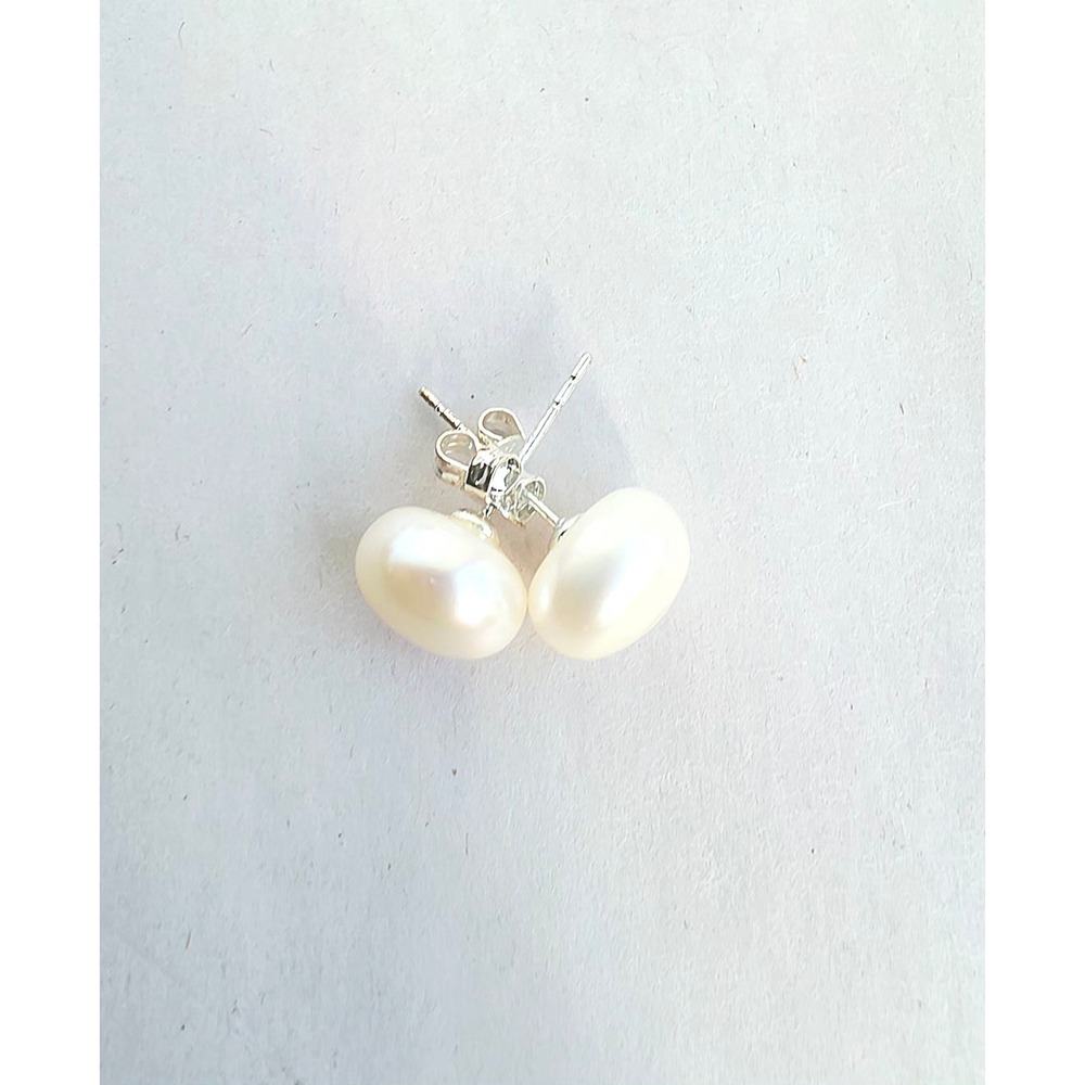 Sterling Silver 925 Freshwater Pearl Stud Earrings 8mm Button White Creamy new